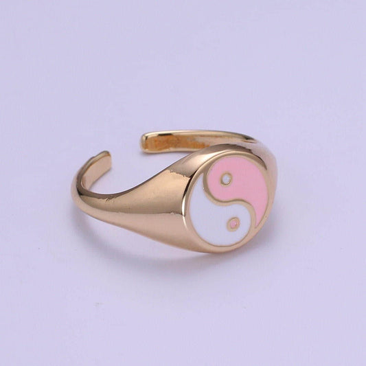 Adjustable yin yang ring, gold signet ring bold statement ring for summer trend jewelry 90s trend ring