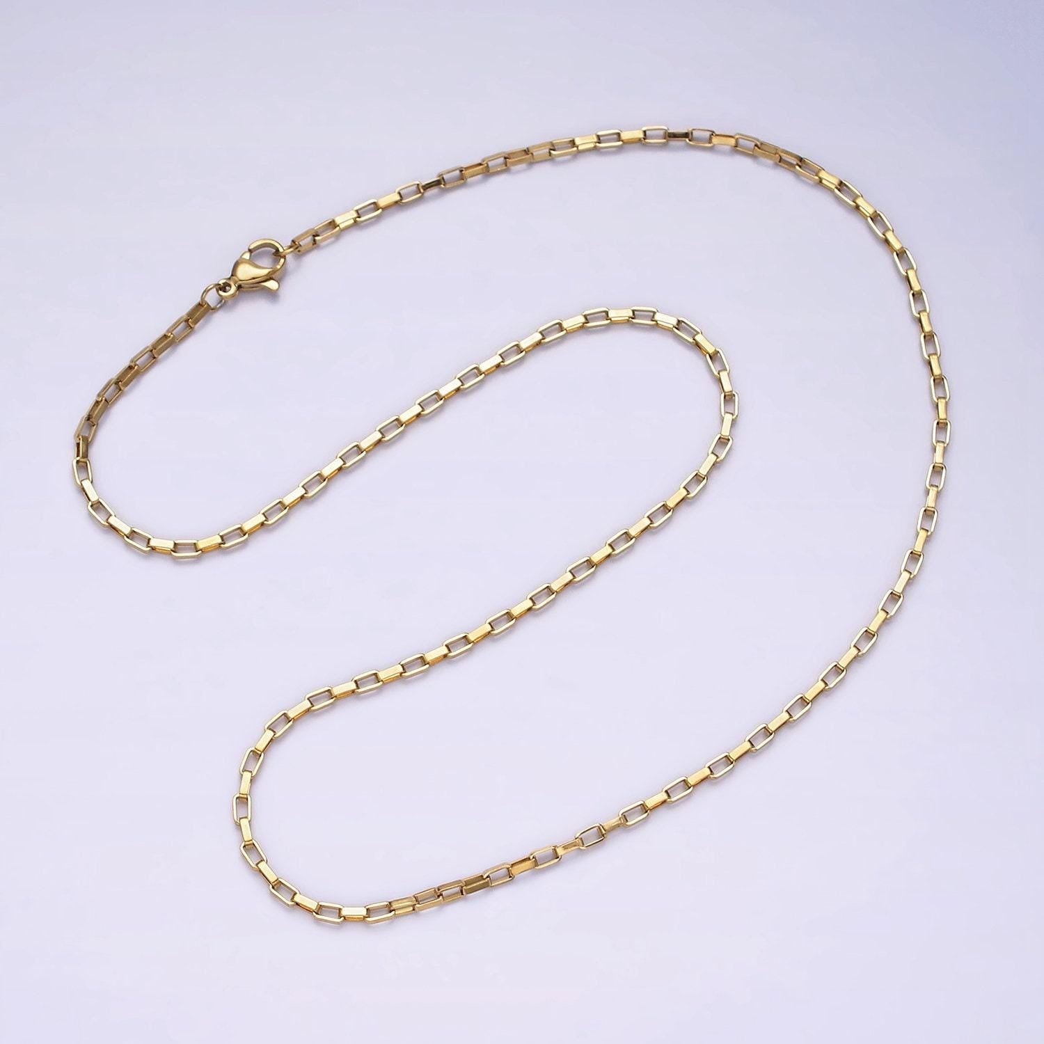 Stainless steel 2mm dainty rectangular box 17.72 inch layering chain necklace | wa-1991