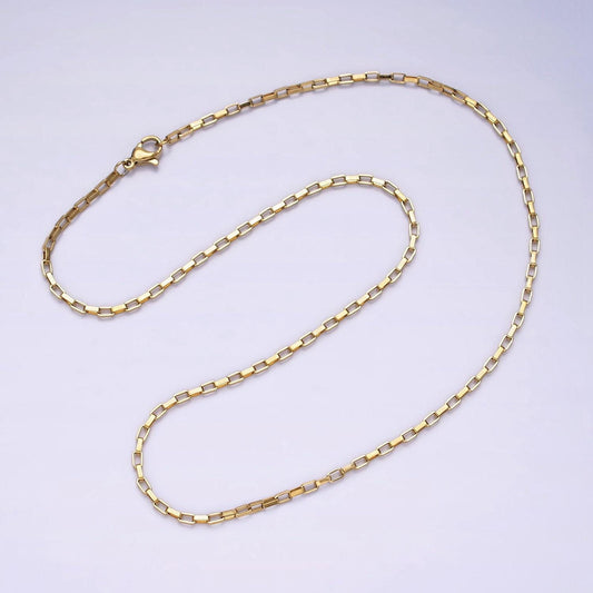 Stainless steel 2mm dainty rectangular box 17.72 inch layering chain necklace | wa-1991