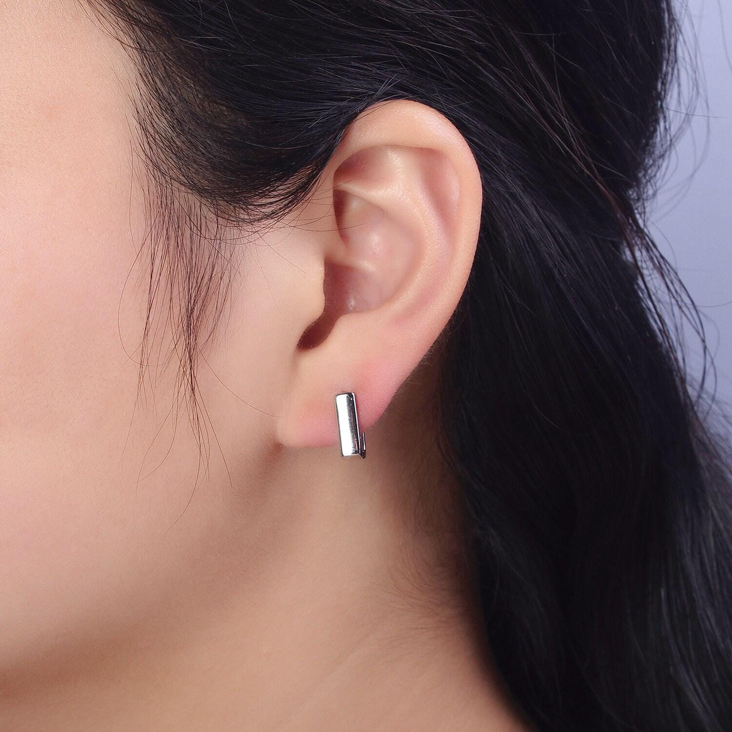 Dainty geometric square hoop earrings minimalist oblong huggie hoops for everyday use earring jewelry gold, silver earring ab305 ad798