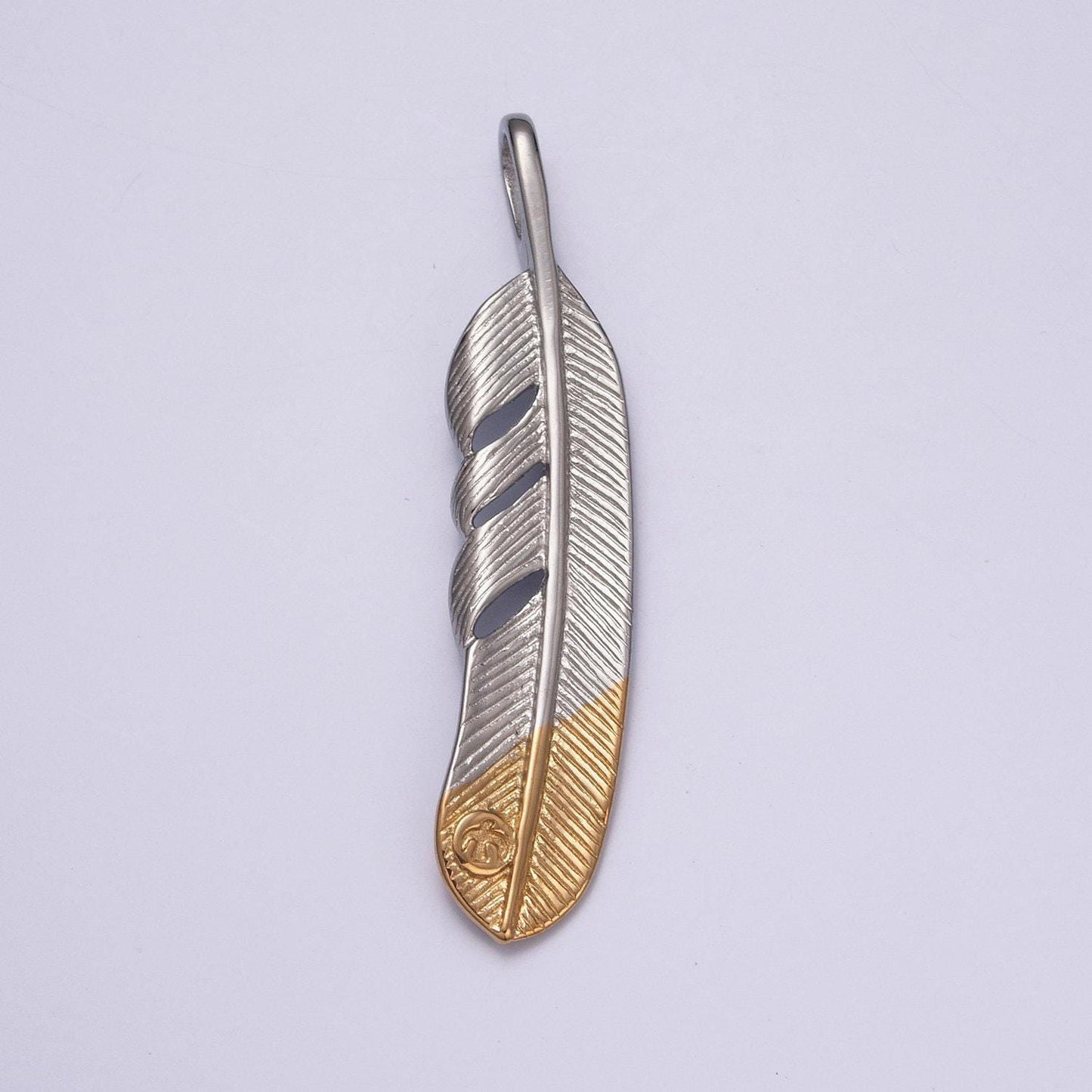 Silver gold stainless steel feather pendant, diagonal stripe parallel venation leaf charms for jewelry making | x-638