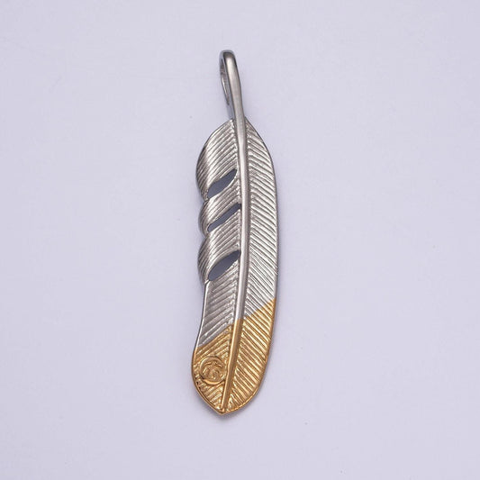 Silver gold stainless steel feather pendant, diagonal stripe parallel venation leaf charms for jewelry making | x-638