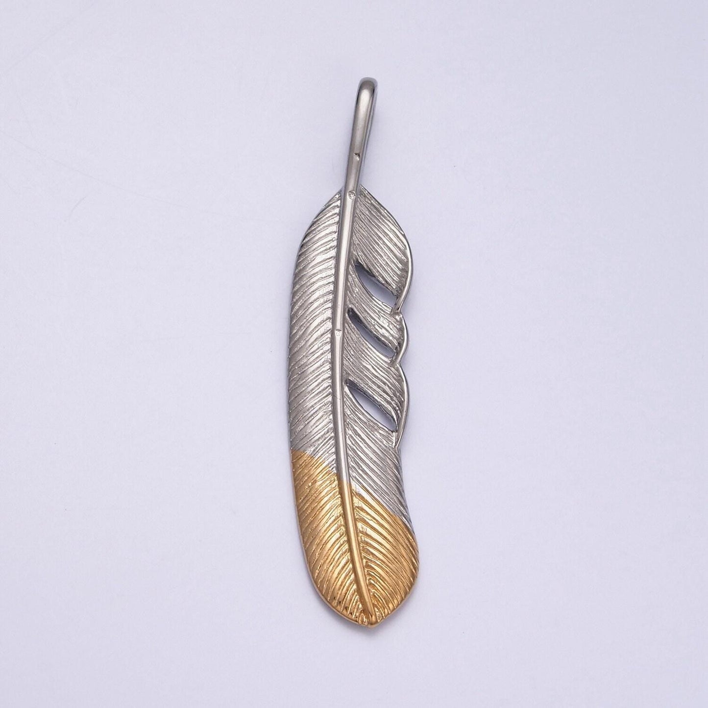 Silver gold stainless steel feather pendant, diagonal stripe parallel venation leaf charms for jewelry making | x-638
