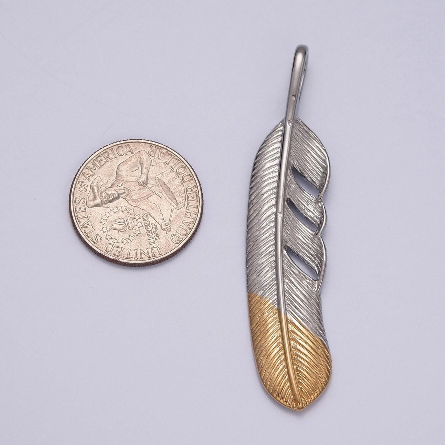 Silver gold stainless steel feather pendant, diagonal stripe parallel venation leaf charms for jewelry making | x-638