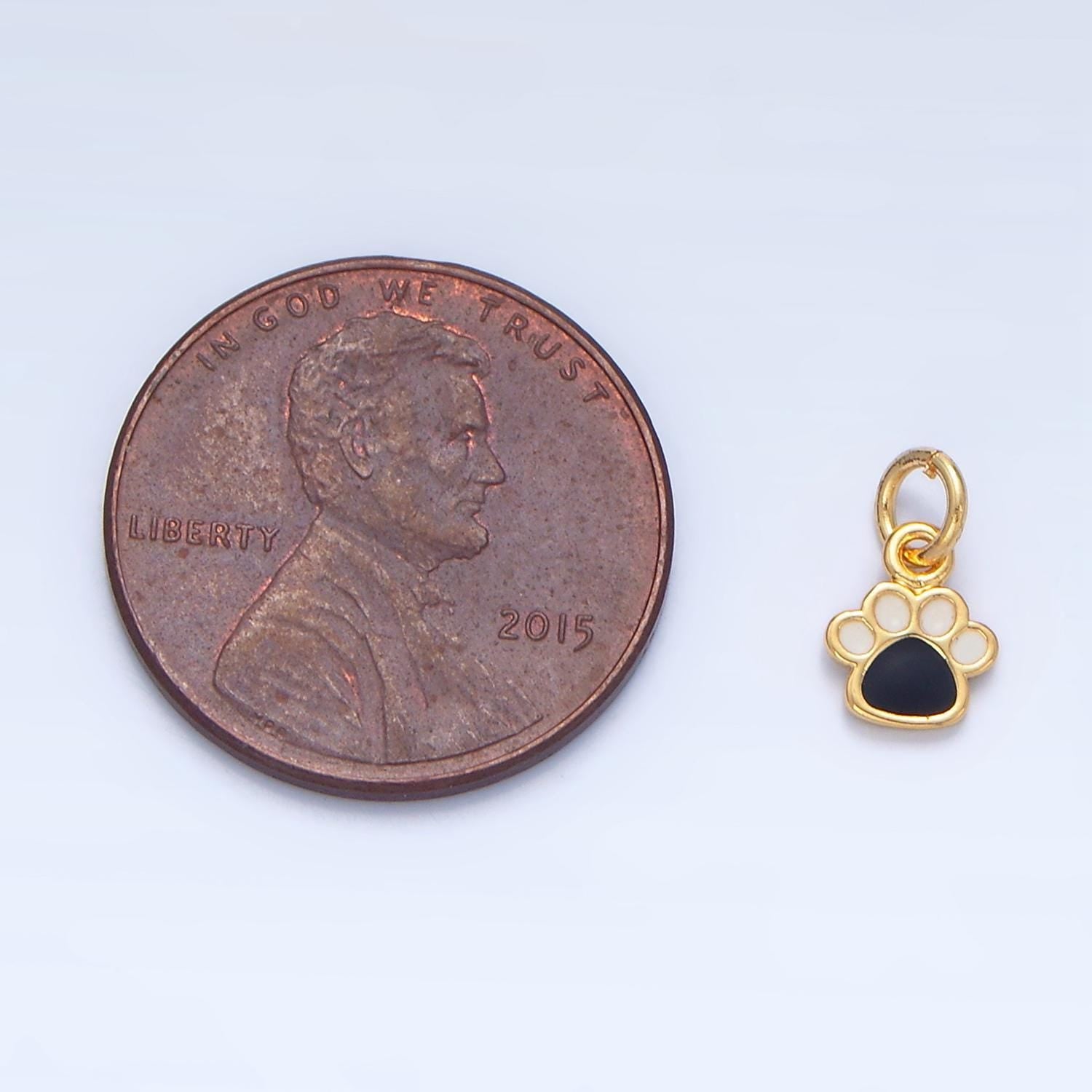 Black & white enamel paw print 24k gold filled animal charm | n-870