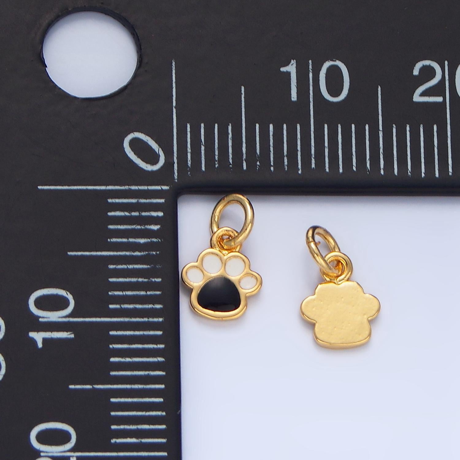 Black & white enamel paw print 24k gold filled animal charm | n-870
