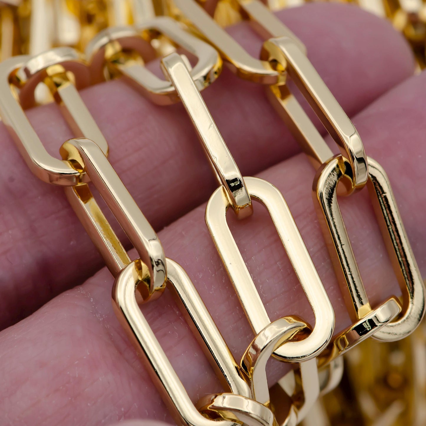Chunky 24k gold filled elongated thick paper clip chain, rectangular 18.8mm x 7.9mm paperclip chain for jewelry making | roll-702