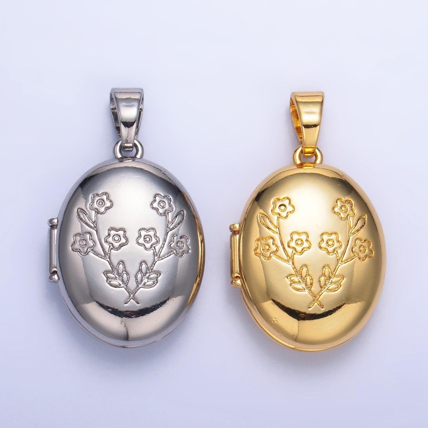 24k gold filled oval locket flower engrave pendant for necklace floral locket jewelry making supply aa1016