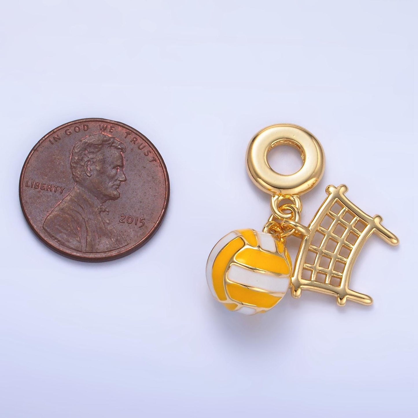 Enamel volleyball, volleyball net 24k gold filled rondelle drop sports charm | w-111