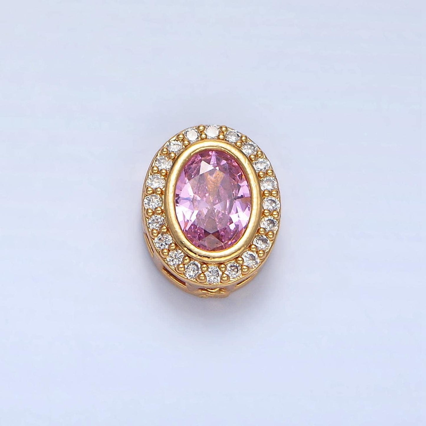 Clear, purple, pink cz micro paved oval 24k gold filled bead spacer | b-169 - b-170