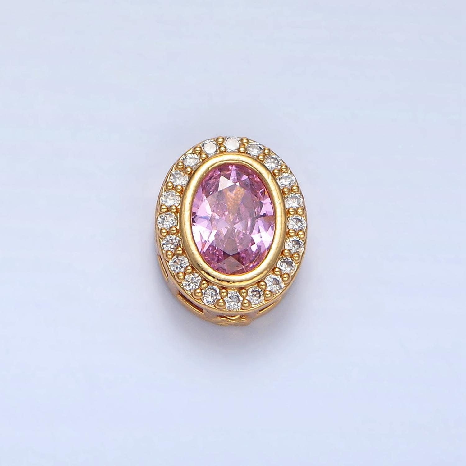 Clear, purple, pink cz micro paved oval 24k gold filled bead spacer | b-169 - b-170