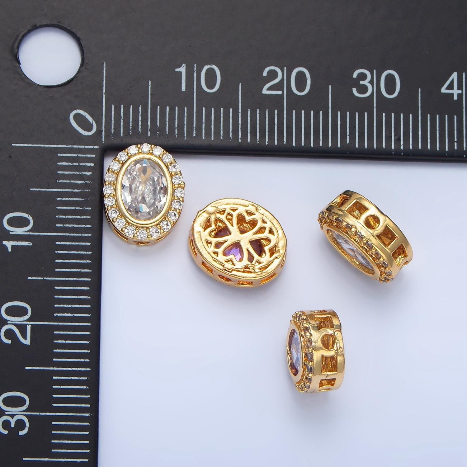 Clear, purple, pink cz micro paved oval 24k gold filled bead spacer | b-169 - b-170