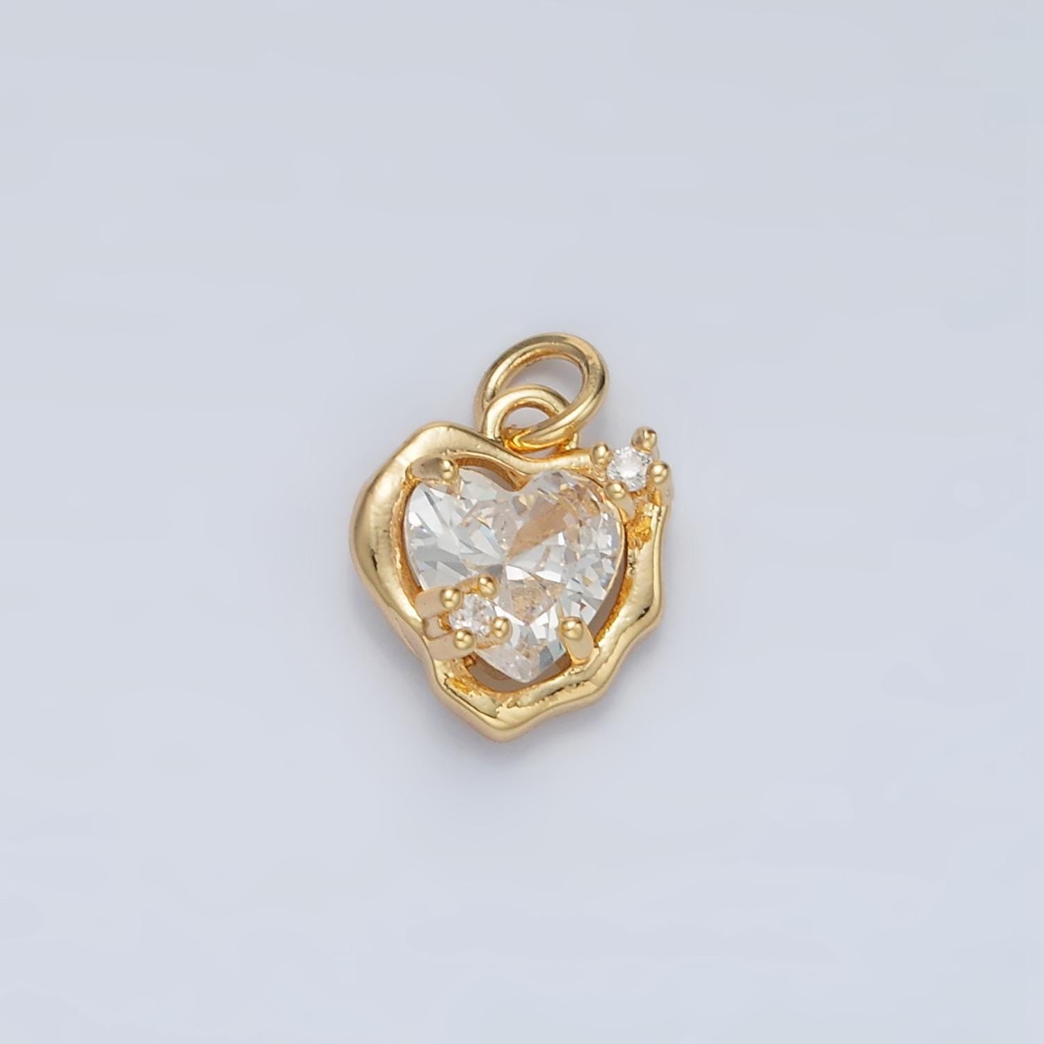 Mini gold heart charm small clear pink cz charm love pendant in 24k gold filled findings ac129
