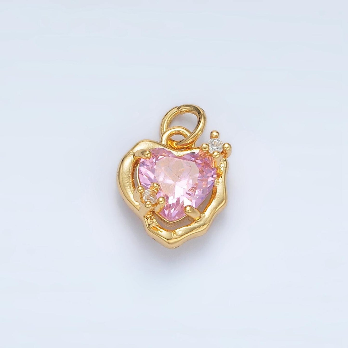 Mini gold heart charm small clear pink cz charm love pendant in 24k gold filled findings ac129