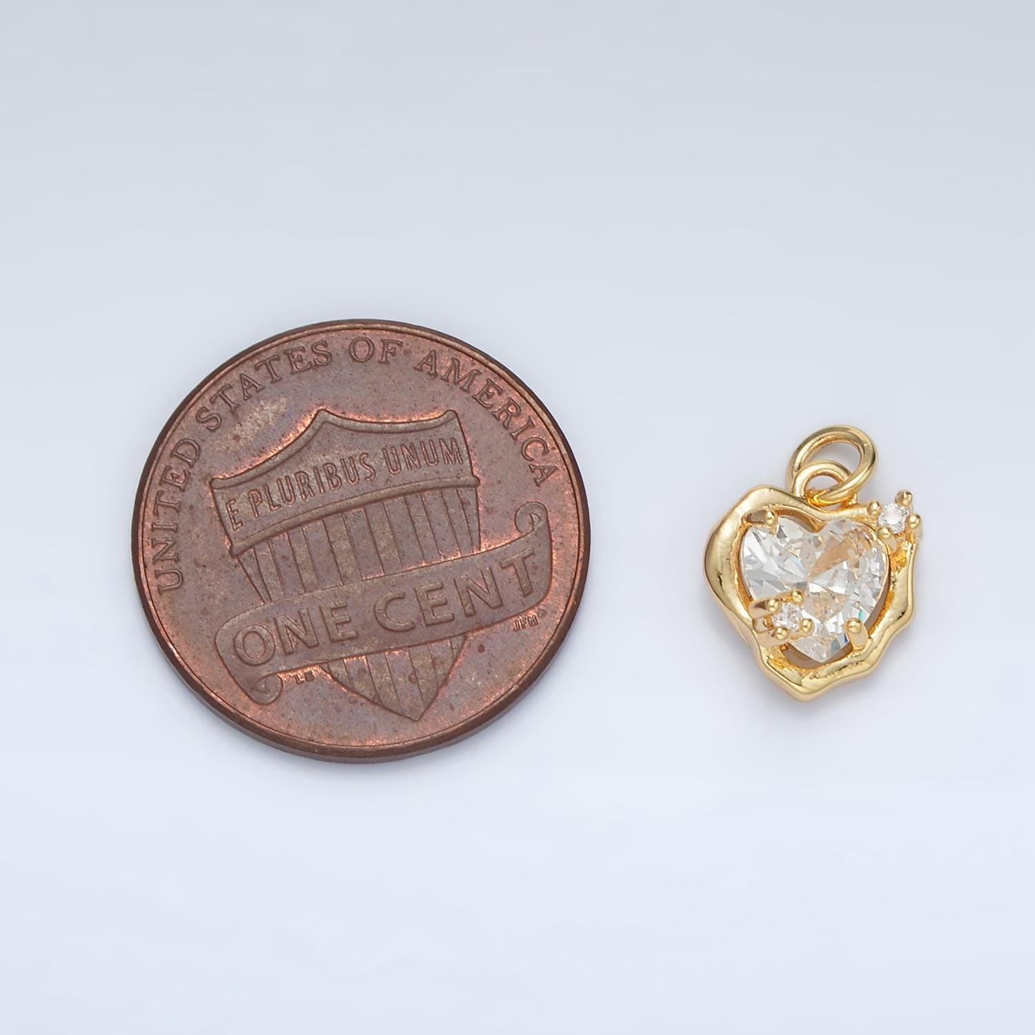 Mini gold heart charm small clear pink cz charm love pendant in 24k gold filled findings ac129