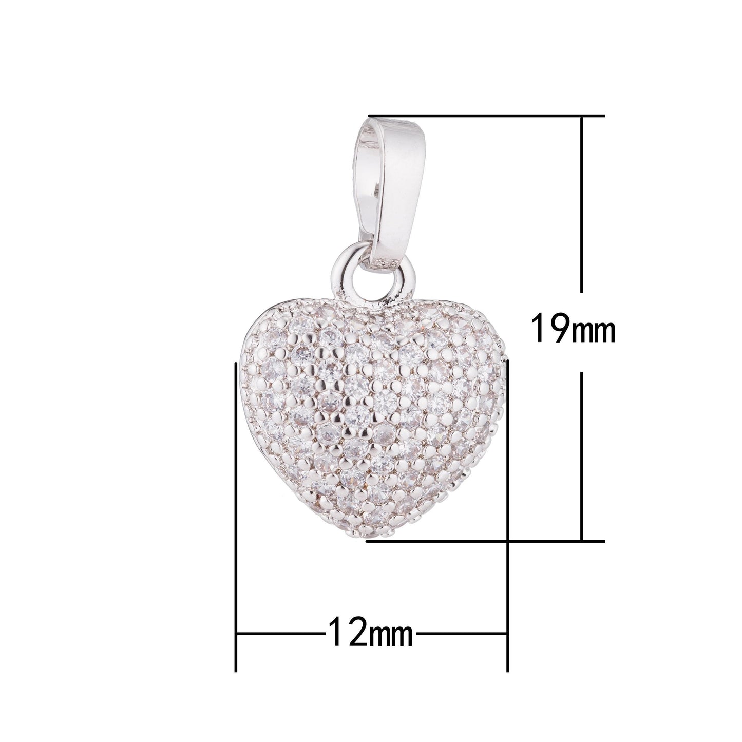 White gold fill heart love 3d charm romantic gifts diy craft cute cz necklace pendant bead bails findings for jewelry making h-322