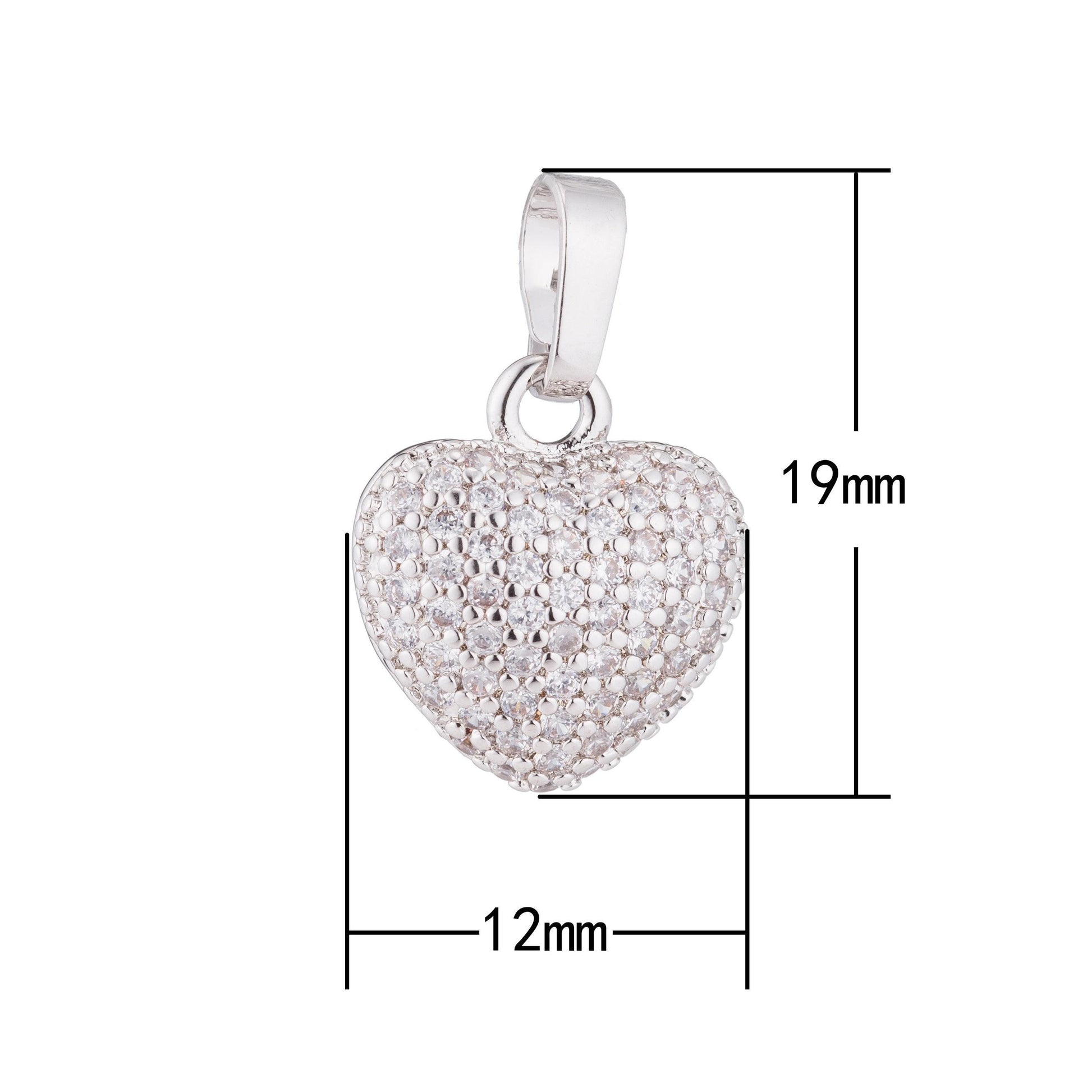 White gold fill heart love 3d charm romantic gifts diy craft cute cz necklace pendant bead bails findings for jewelry making h-322