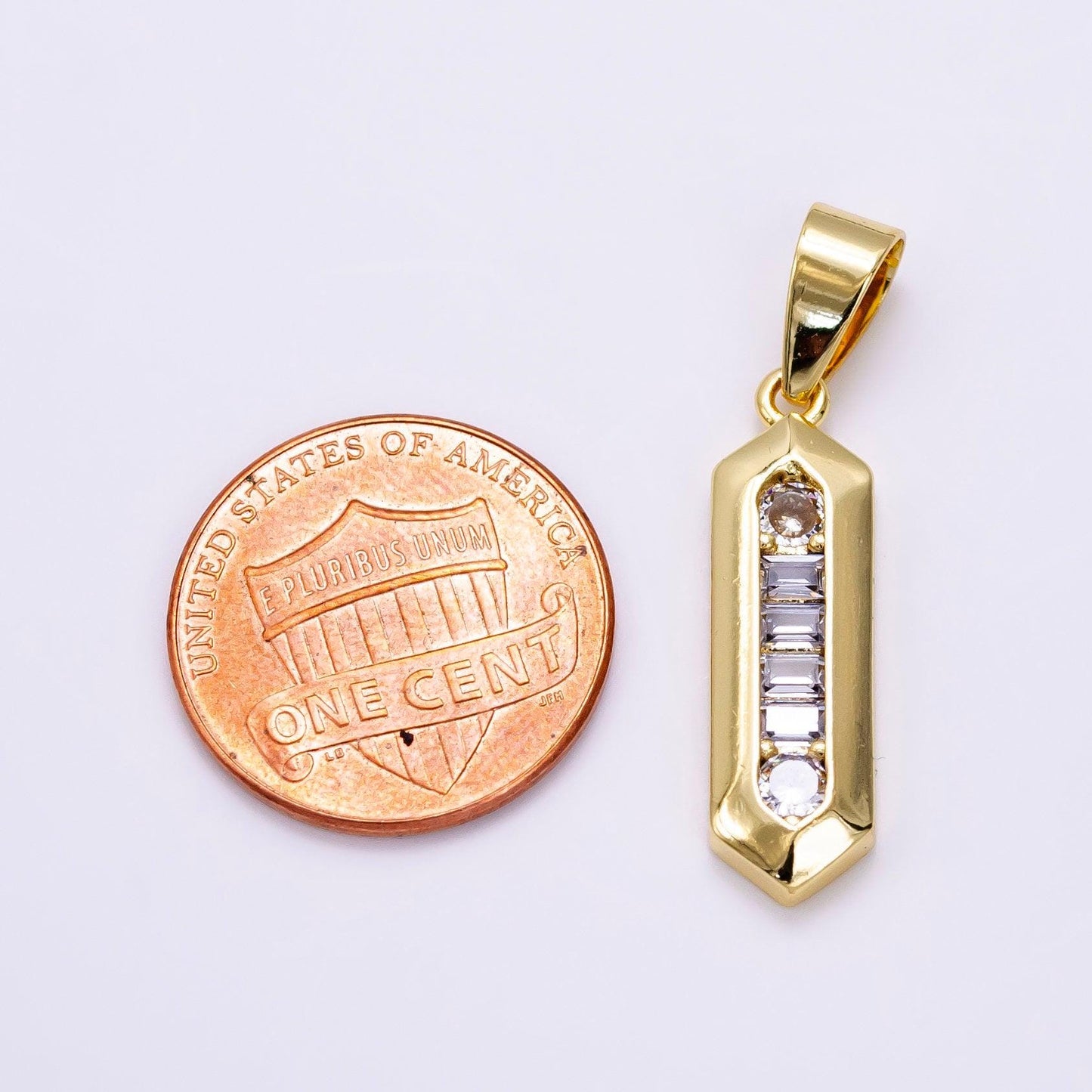 14k gold filled hexagon bar w/ cz charm/pendant | aa-1268