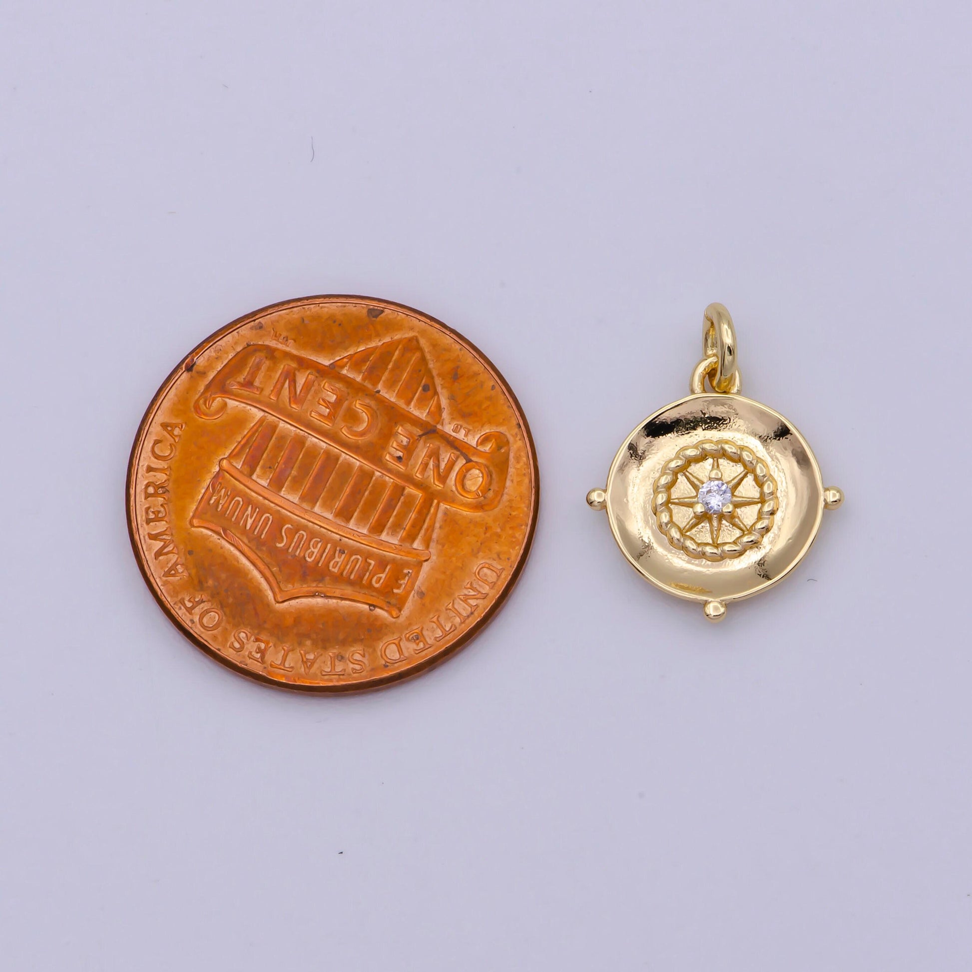 Mini gold compass charm micro pave north star charm minimalist jewelry pendant for necklace bracelet component