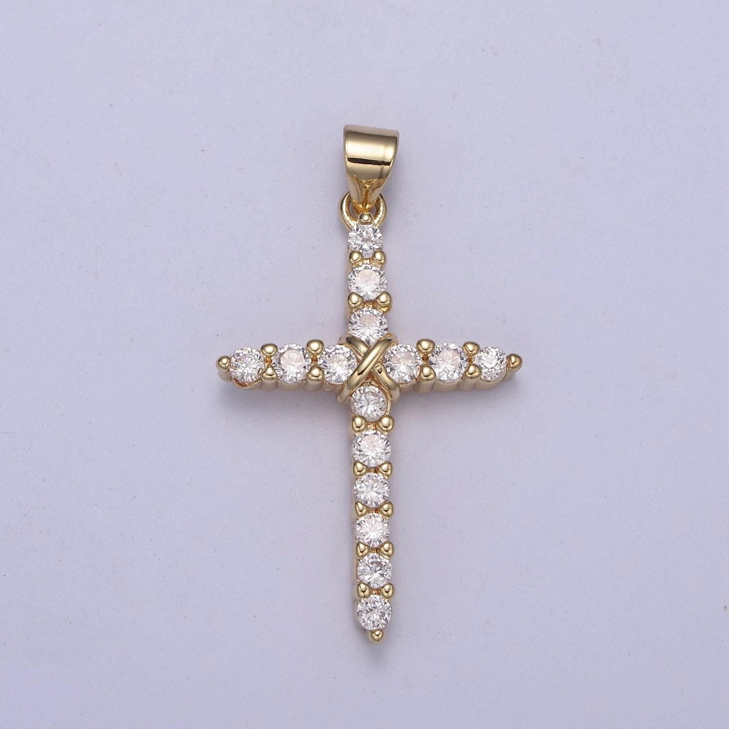 Dainty cz micro pave cross pendant 14k gold filled charm cubic zirconia cross for religious jewelry making h-399