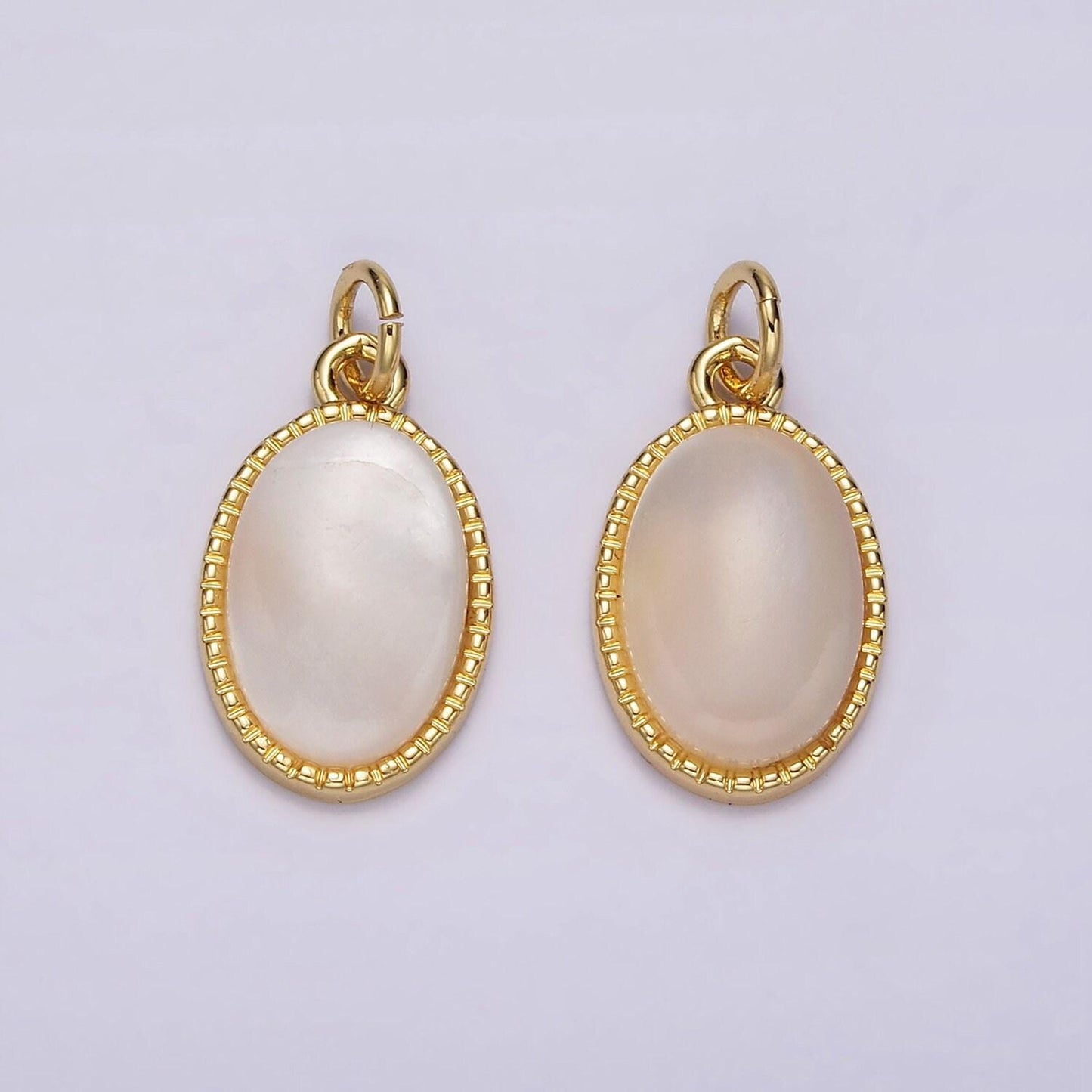 14k gold filled 20mm shell pearl oblong dotted bezel charm | ag513