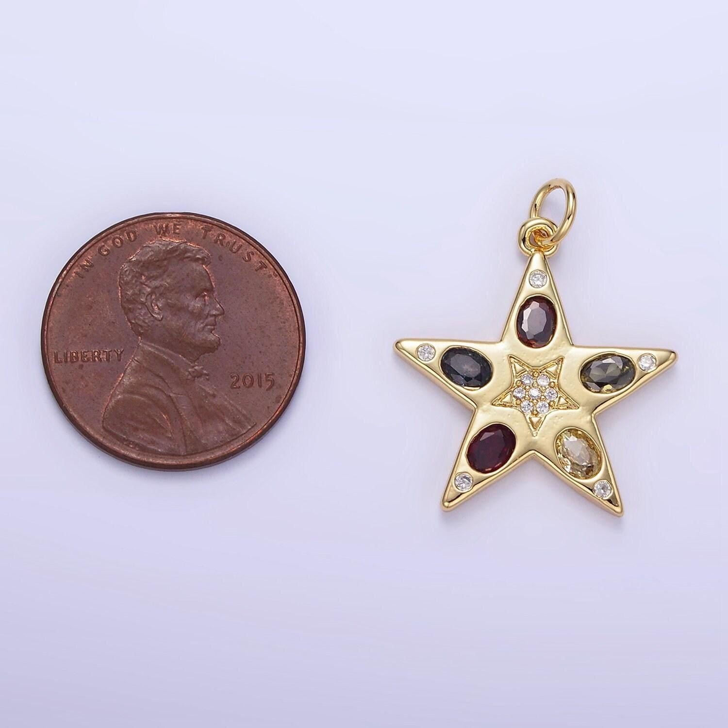 Mini star charms, gold colorful cubic zirconia pendants, cubic celestial pendant for bracelet necklace charm supply e363