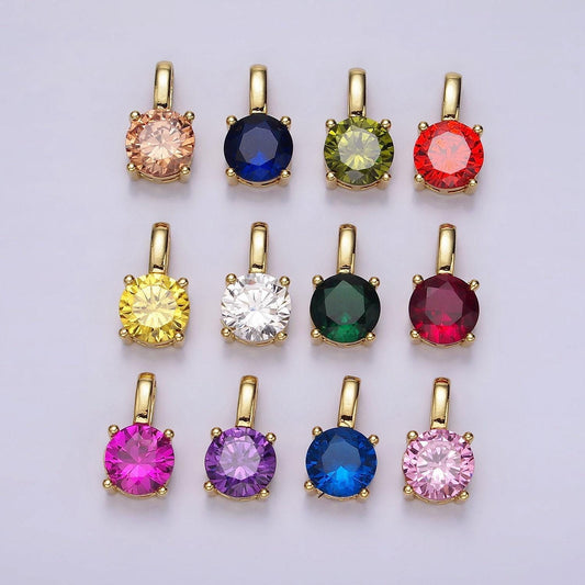14k gold filled solitaire birthstone cz personalized pendant | ah063 - ah074