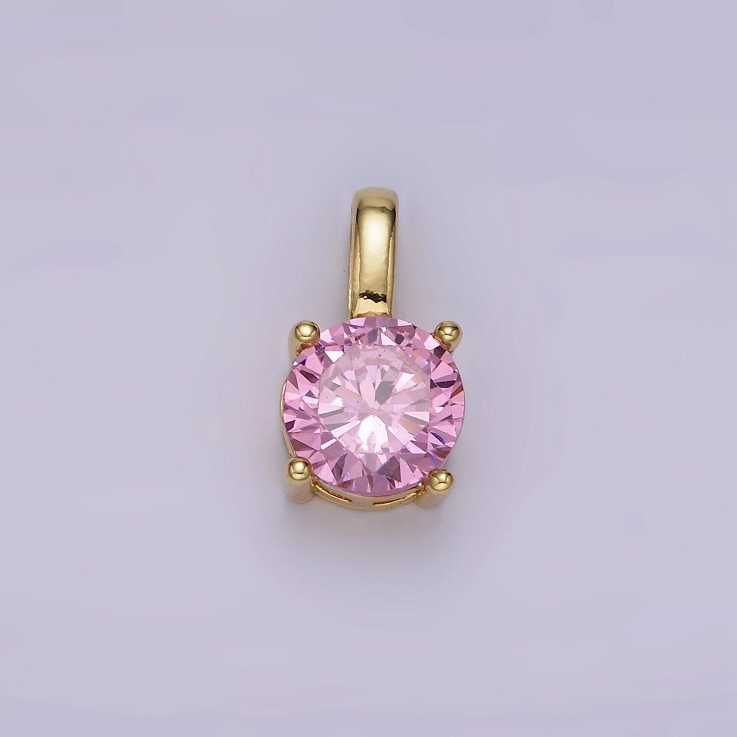 14k gold filled solitaire birthstone cz personalized pendant | ah063 - ah074