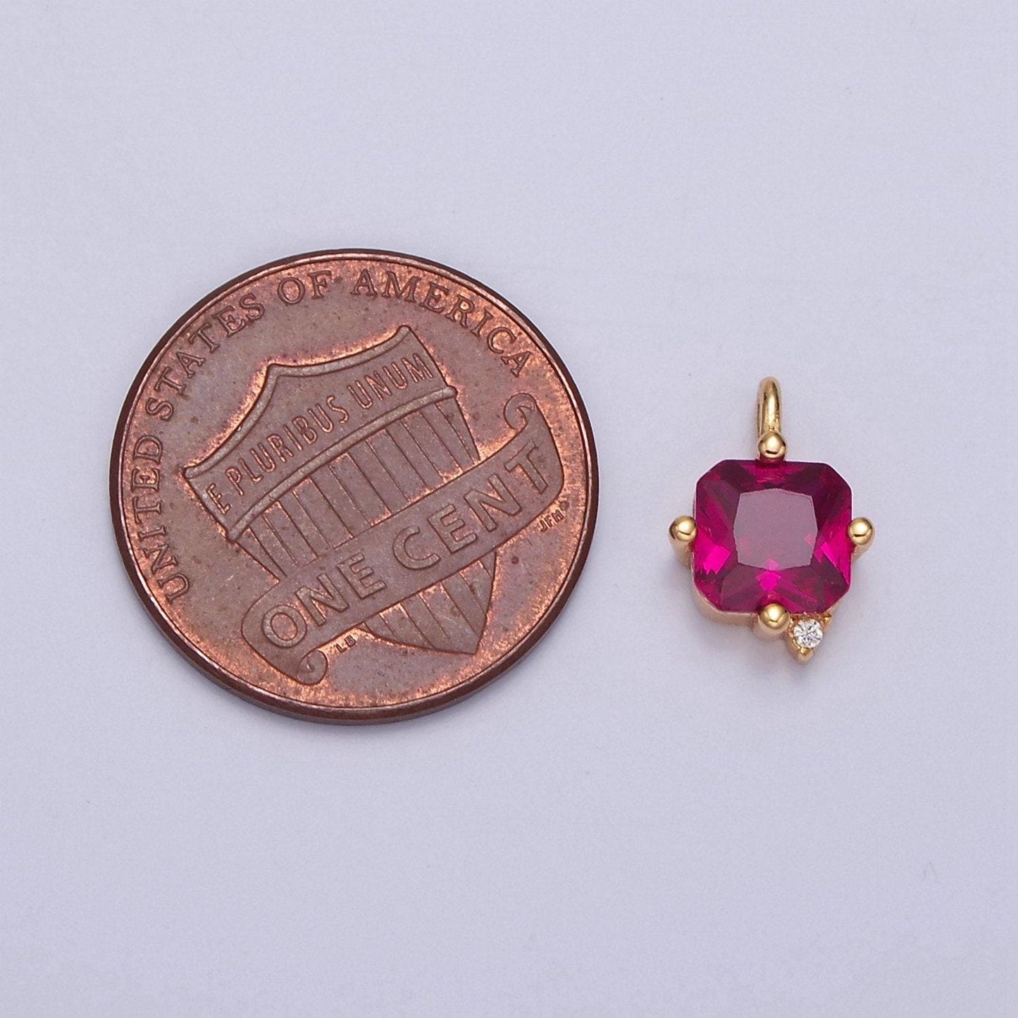 24k gold filled asscher cut fuchsia charm, dainty square-cut charm for diy jewelry making, j-600