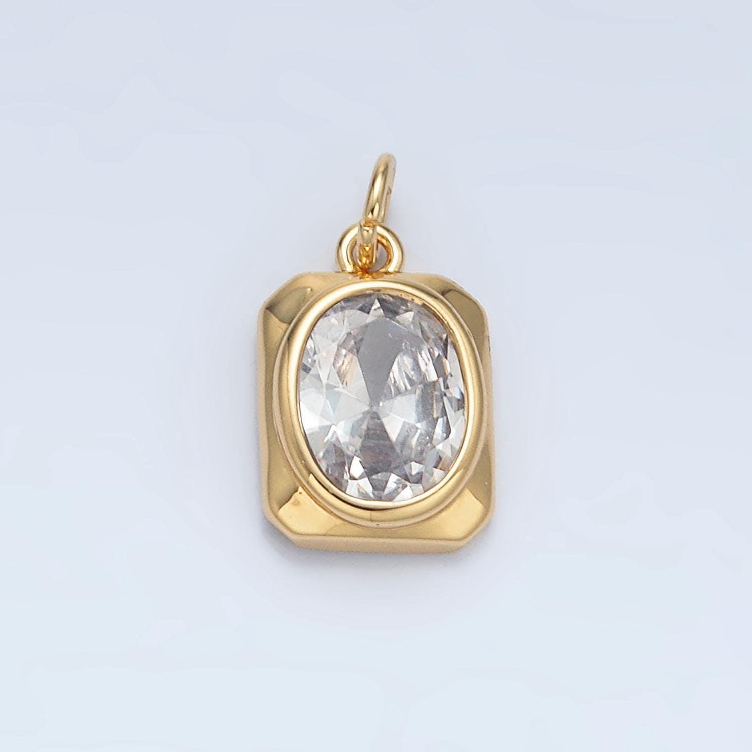 24k gold filled clear cz oval edged rectangle charm | x590
