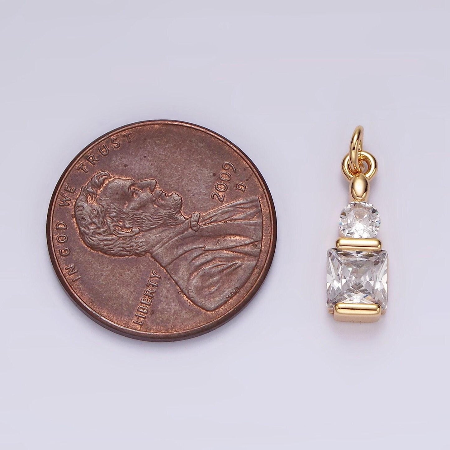 14k gold filled clear cz geometric square round add-on charm | n1038