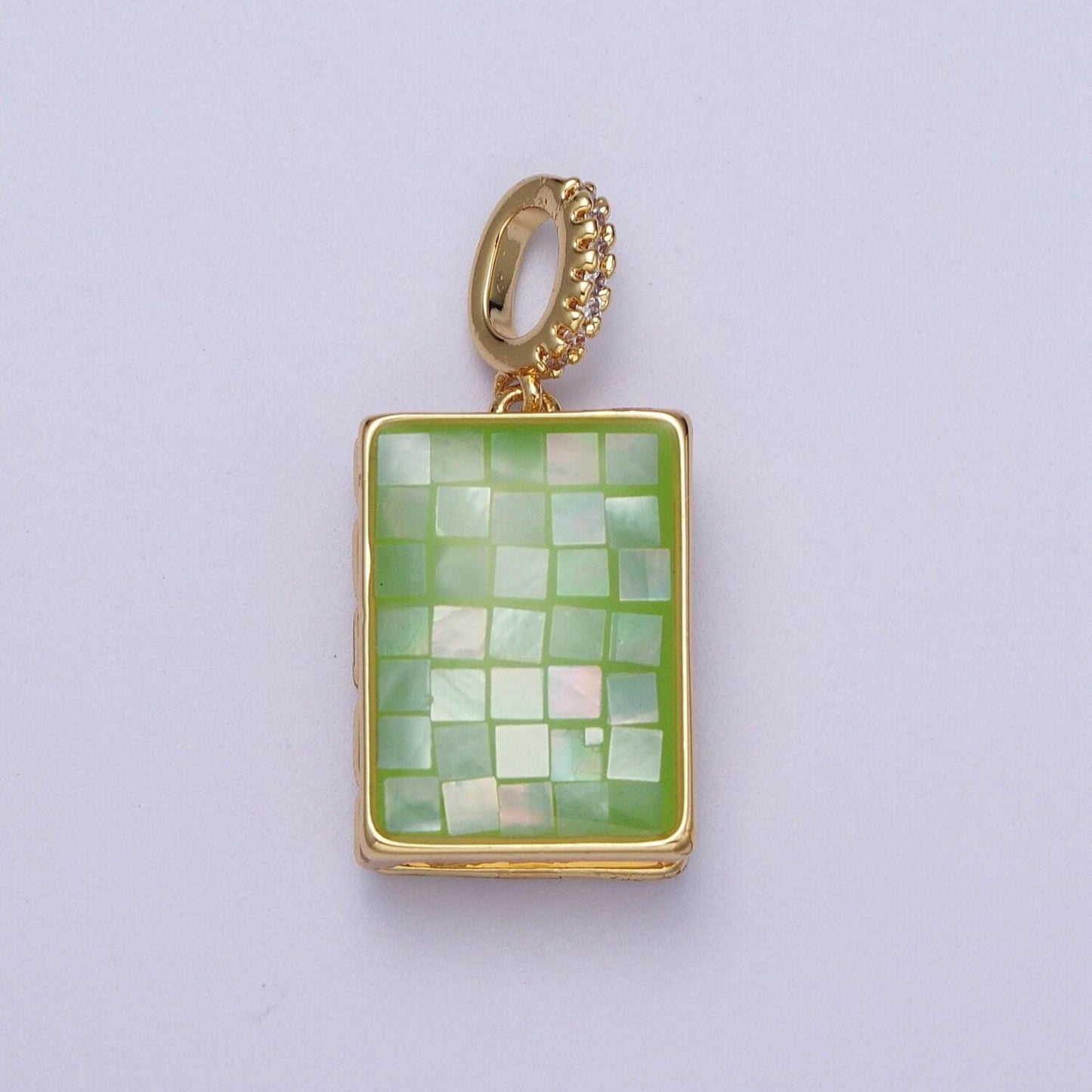 Gold square locket pendant lady guadalupe charm marian cross abalone, green, pink, white, shell opal book locket pendant h-139