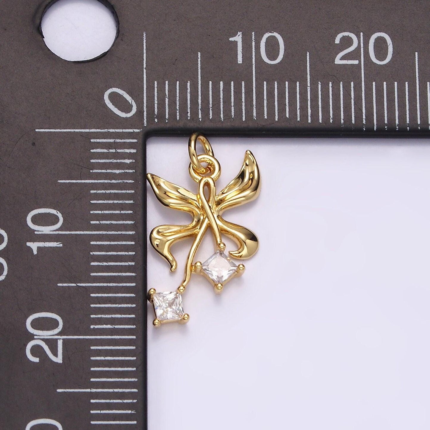 14k gold filled 19mm butterfly ribbon double clear cz rhombus charm | n1487