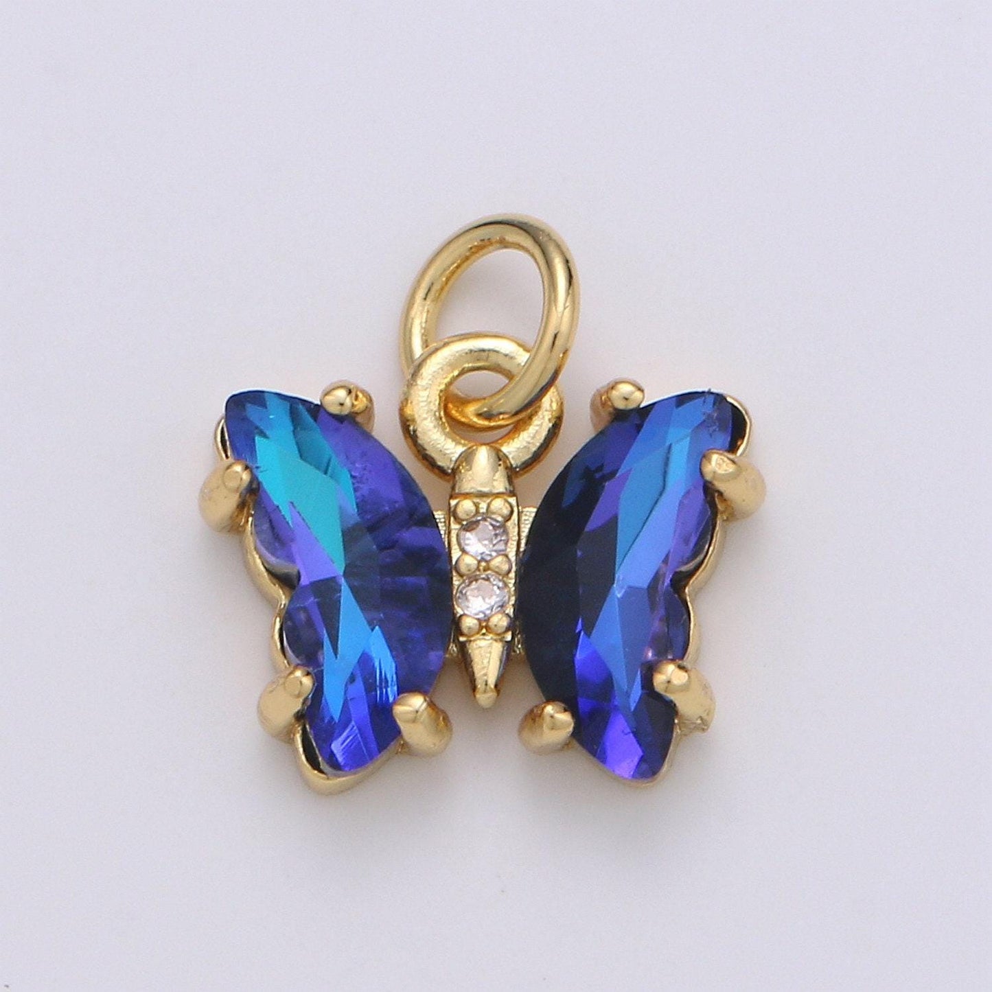 1pc tiny clear, blue, rainbow wings butterfly 24k gold micro pave cz mariposa pendant charm pendant,chgf-1990, 1991, 1992