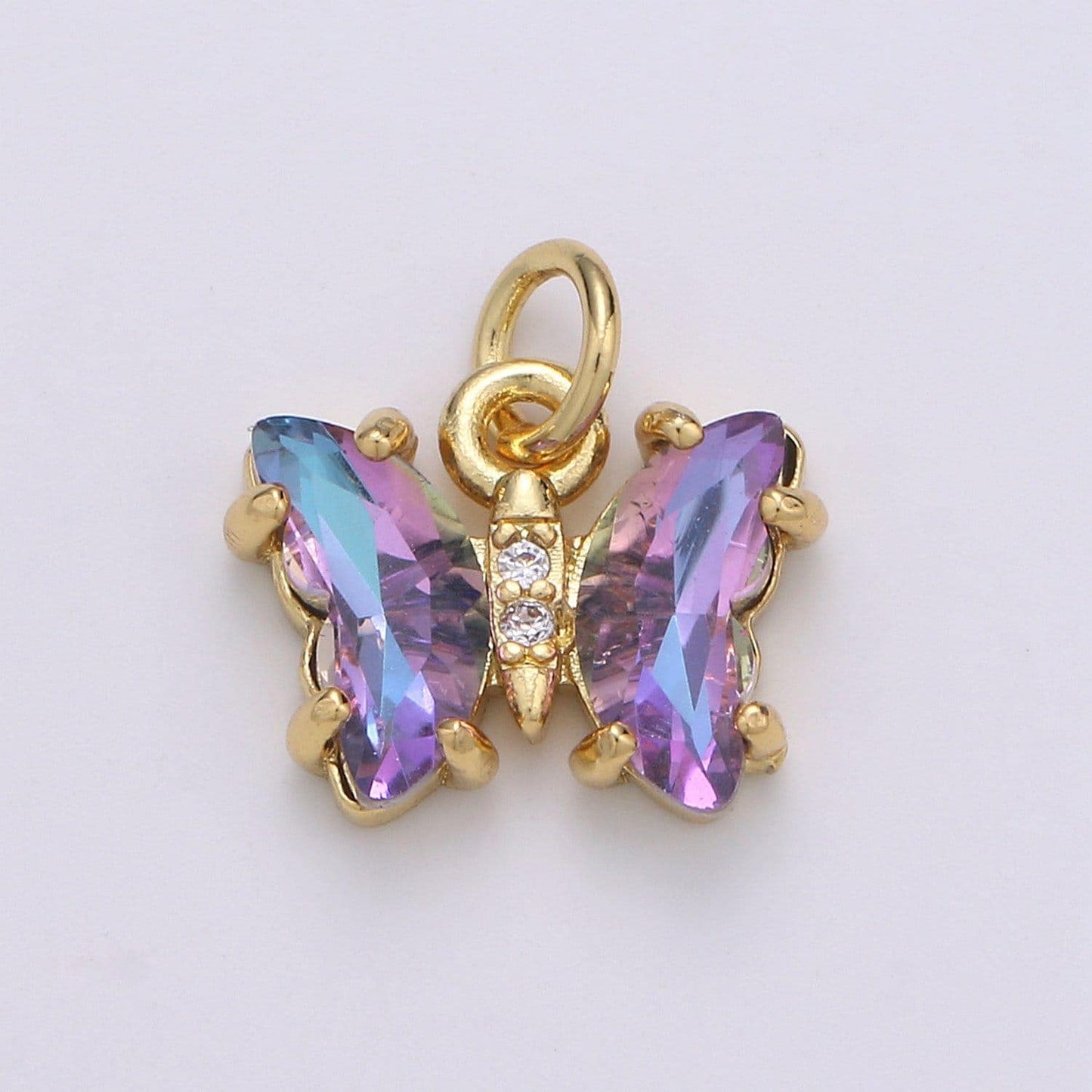 1pc tiny clear, blue, rainbow wings butterfly 24k gold micro pave cz mariposa pendant charm pendant,chgf-1990, 1991, 1992