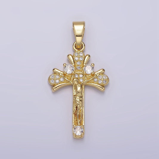 14k gold filled clear micro paved cz curved crucifix cross pendant | n1282