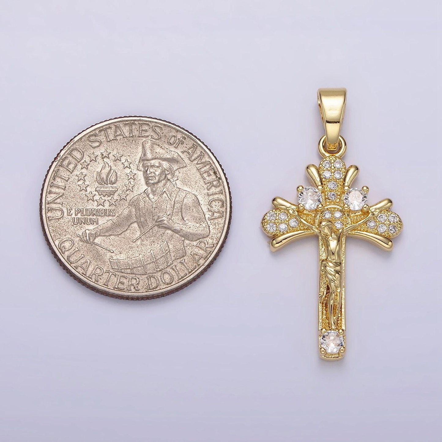 14k gold filled clear micro paved cz curved crucifix cross pendant | n1282