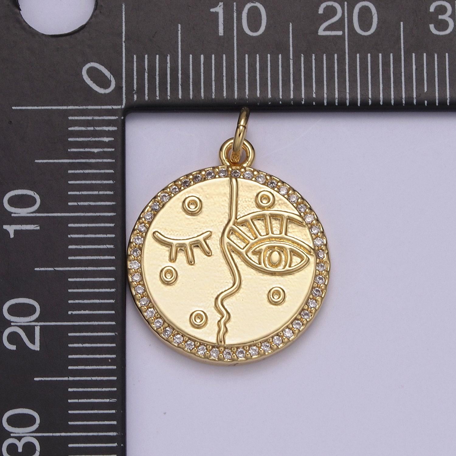 Dainty abstract women face artistic pendant 14k gold filled micro cz pave | diy charm add on necklace bracelet earring | n-816