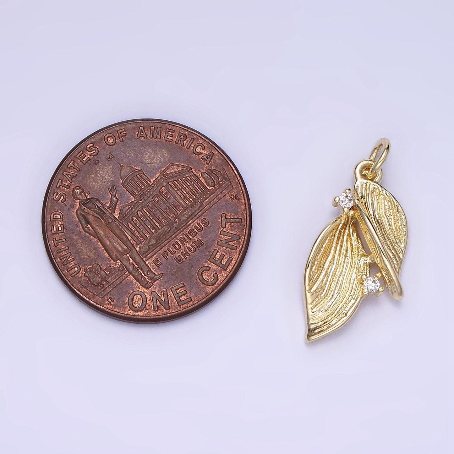 14k gold filled double leaf cz charm | ag-676