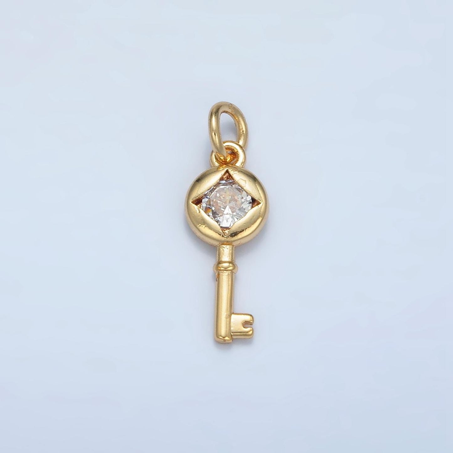 24k gold filled clear cz star mysterious lock key, mini charm | e-114