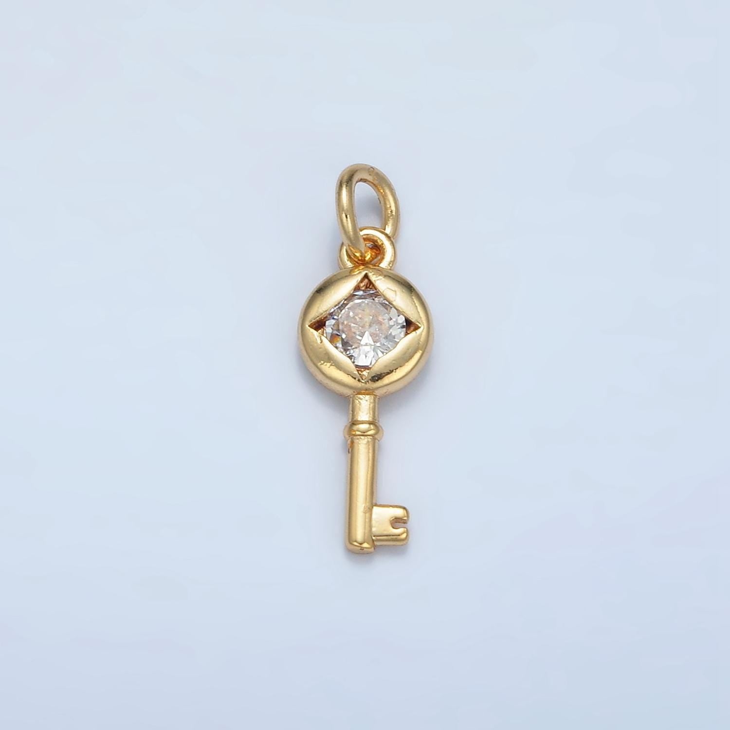 24k gold filled clear cz star mysterious lock key, mini charm | e-114