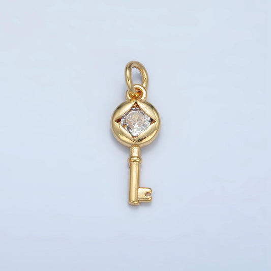 24k gold filled clear cz star mysterious lock key, mini charm | e-114