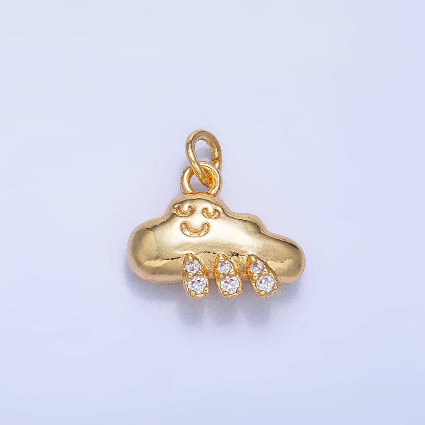 24k gold filled cz rain drop kids cloud charm happy face cartoon cloud charm | w018