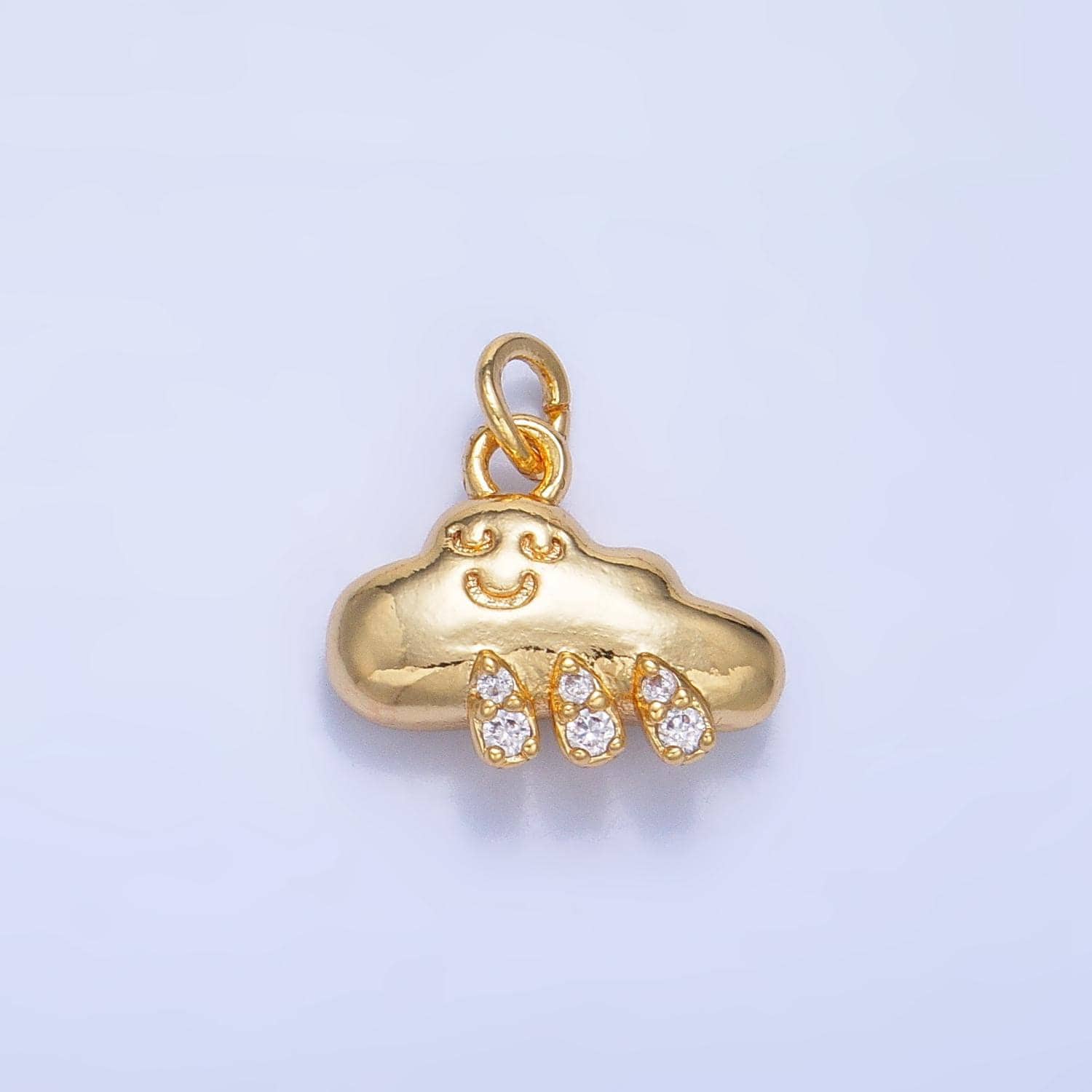 24k gold filled cz rain drop kids cloud charm happy face cartoon cloud charm | w018