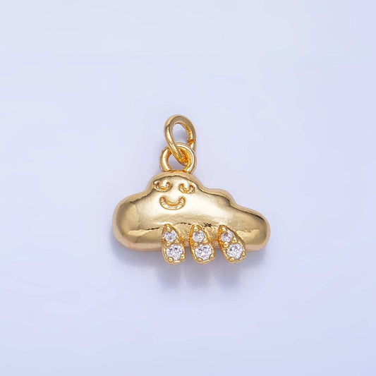 24k gold filled cz rain drop kids cloud charm happy face cartoon cloud charm | w018