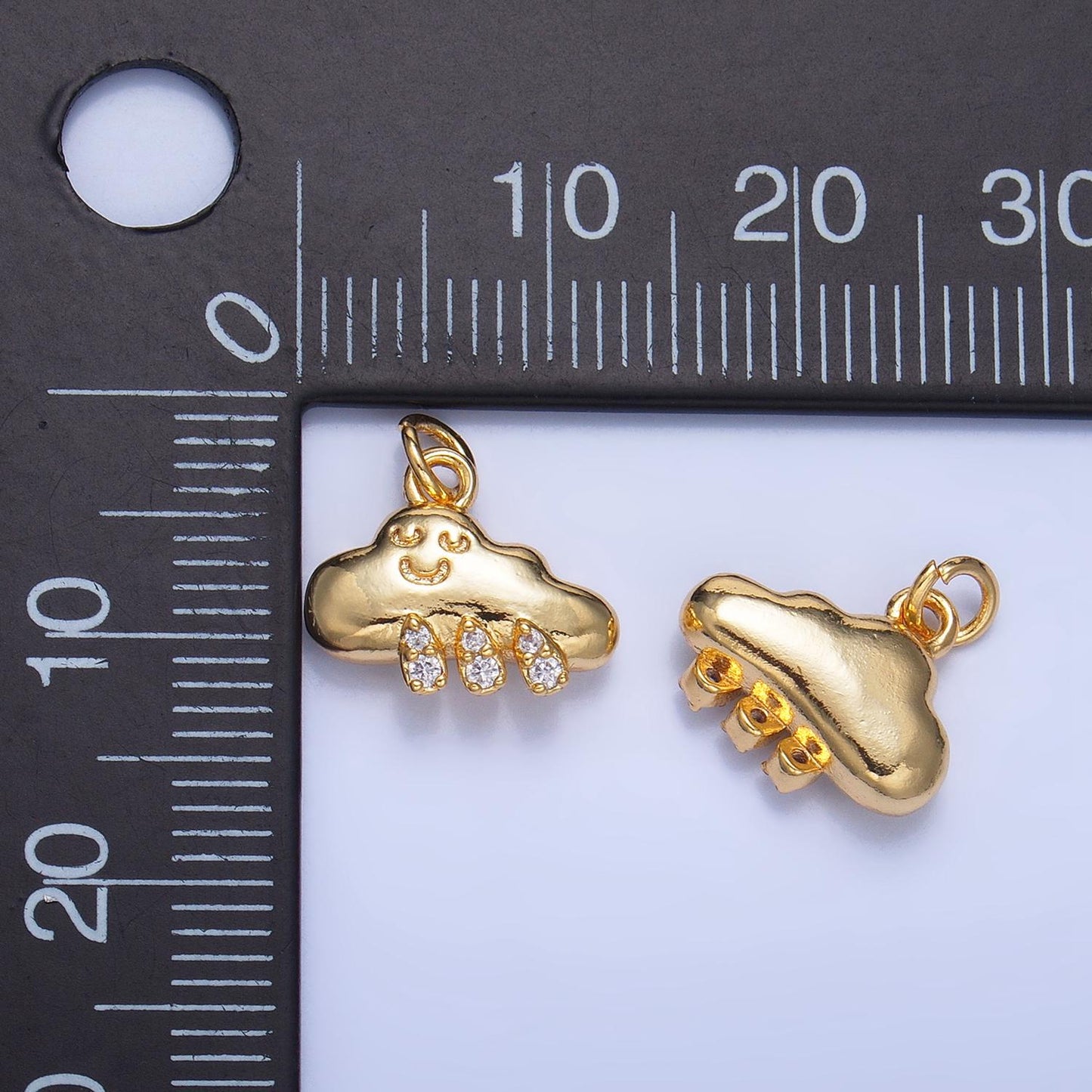 24k gold filled cz rain drop kids cloud charm happy face cartoon cloud charm | w018