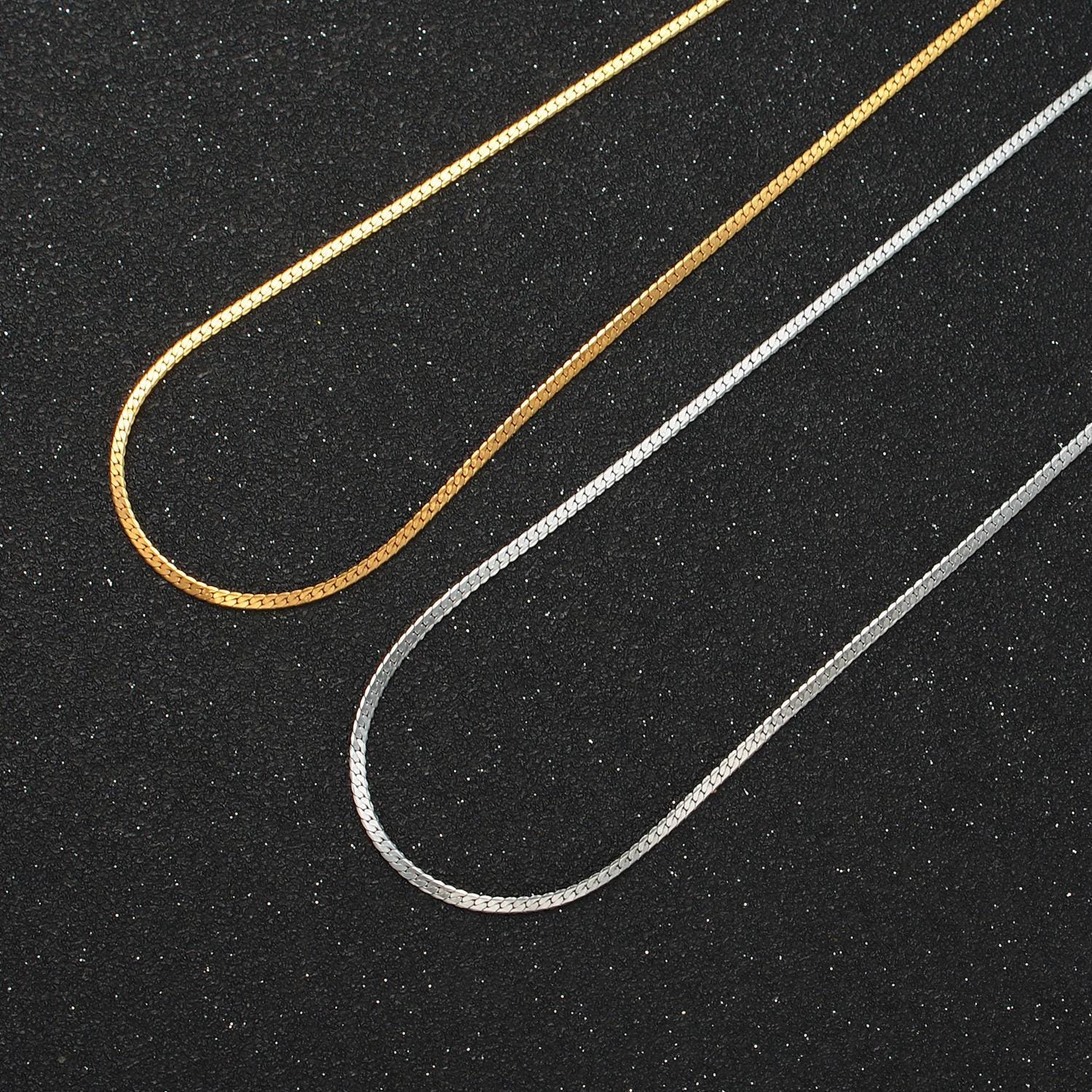17.5 inch herringbone chain stainless steel necklace in gold & silver | wa-2608 wa-2609