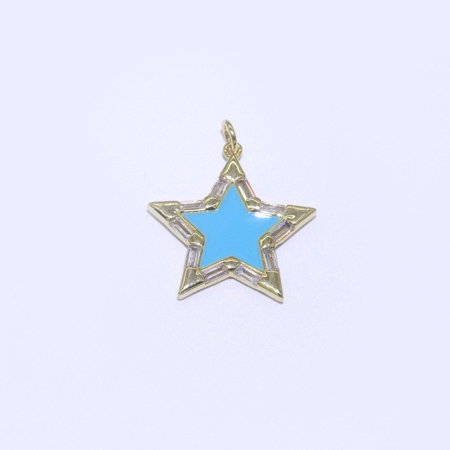 Colorful enamel star charm pendant, red yellow pink green blue enamel cubic pendant, 14k gold filled celestial jewelry making supply