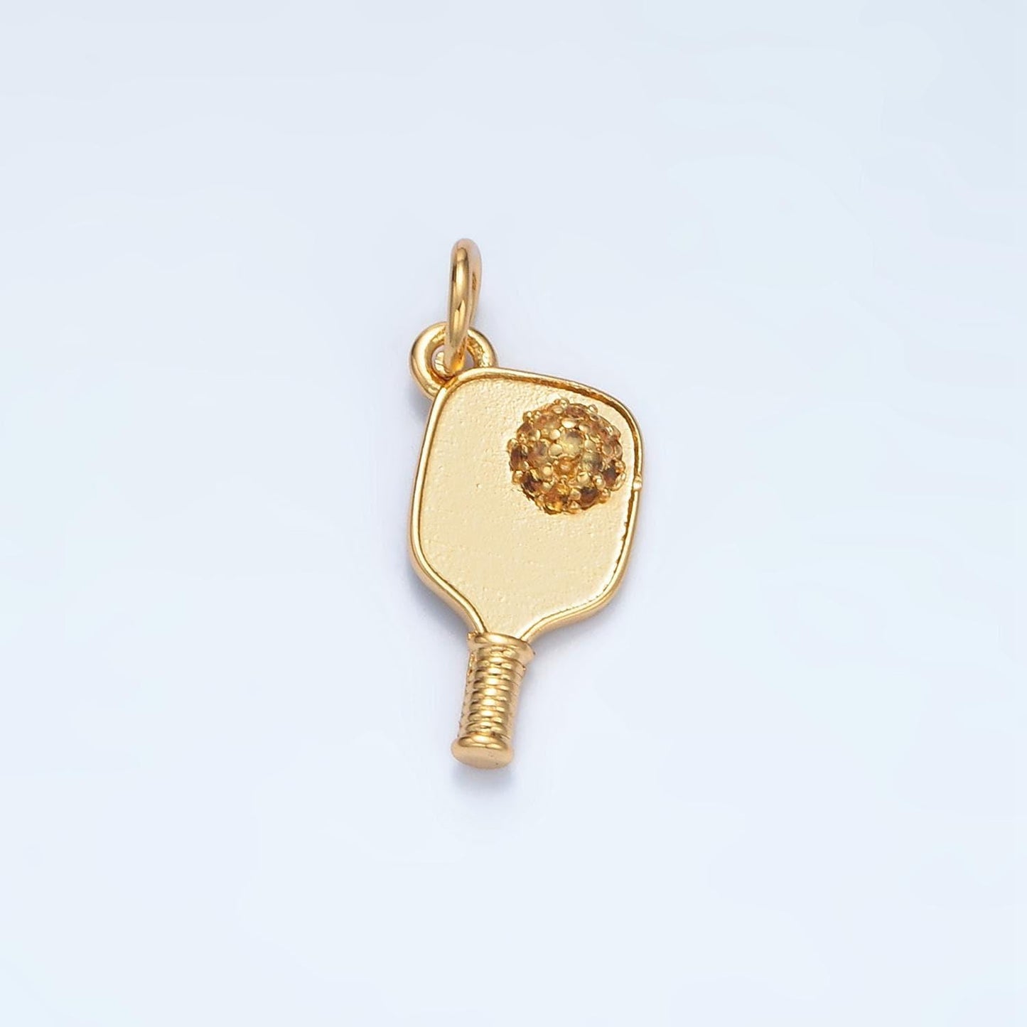 Minimalist pickle ball charm in 24k gold filled pendant sports paddle with cz ball pendant for bracelet necklace supply d620