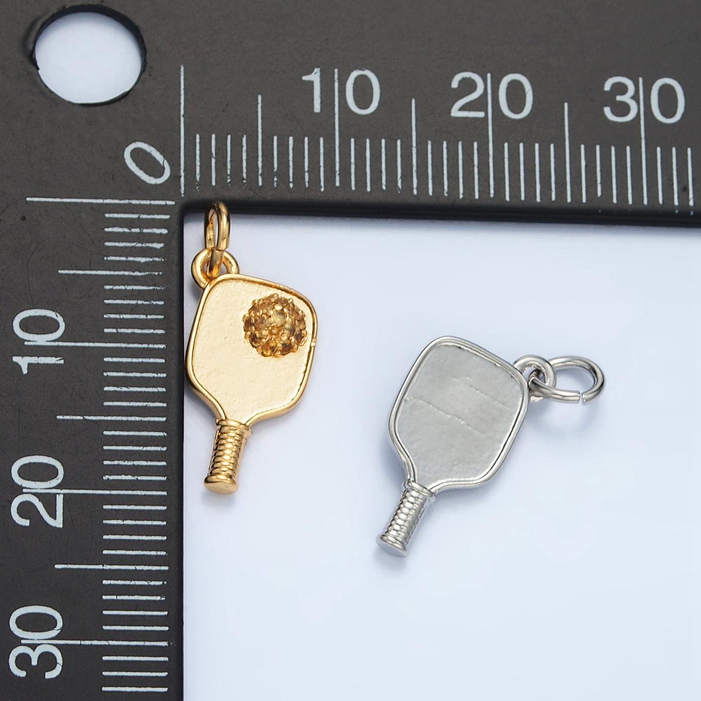 Minimalist pickle ball charm in 24k gold filled pendant sports paddle with cz ball pendant for bracelet necklace supply d620